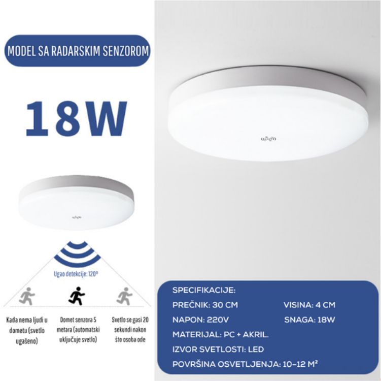 LED plafonjera sa radarskim senzorom 18 W